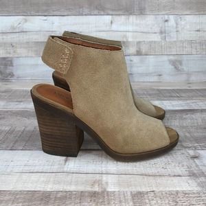 Lucchese Tan Suede Women's Peep-Toe Booties